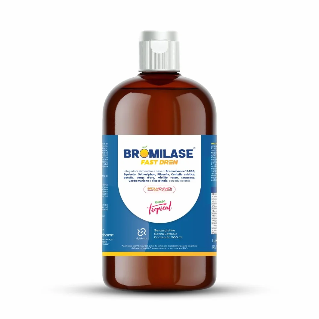 Bromadvance 5000 Fast Dren Integratore Bromelina Liquido 500 ml Drenante Detox Senza Glutine Lattosio Gusto Tropical