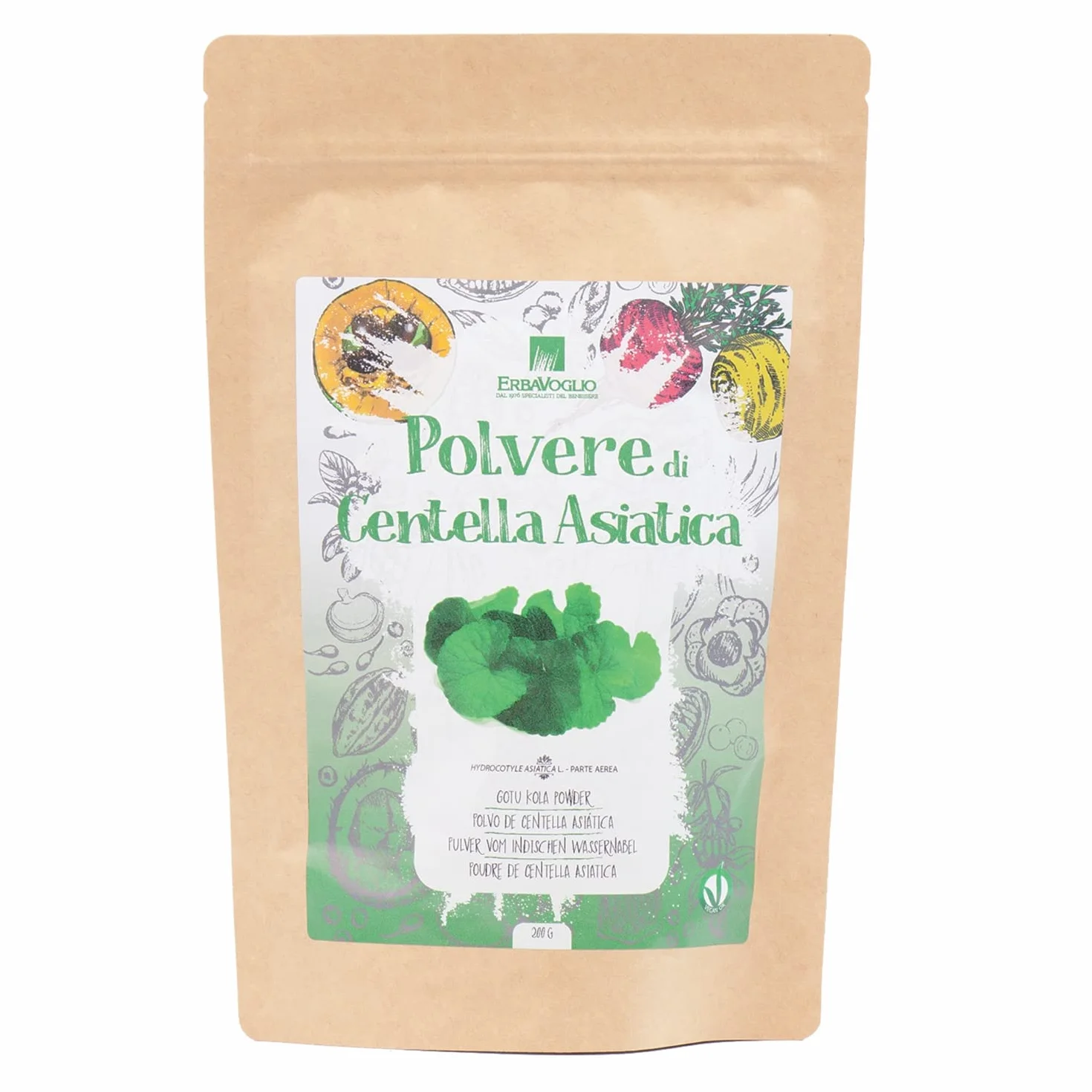 Erbavoglio Polvere di Centella Asiatica 200 g Supporta la salute della pelle e la circolazione