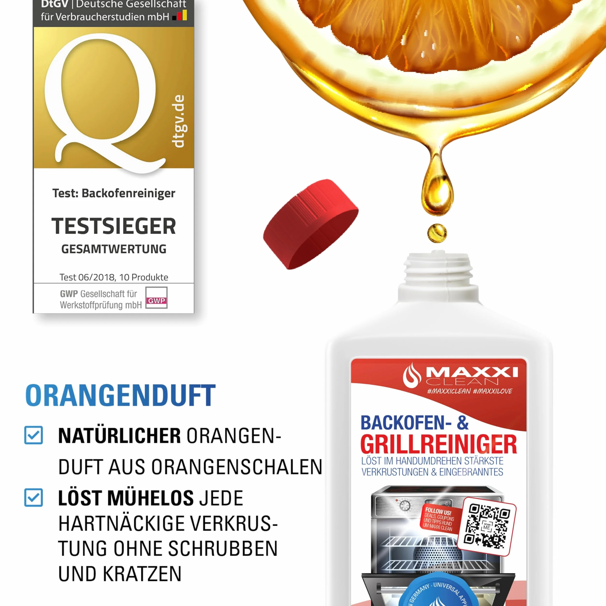 Maxxi Clean | Kit di pulizia per forno e grill | 750 ml di gel con 1 pennello | detergente e sgrassatore extra potente per forno, piano cottura e grill | scioglie le incrostazioni