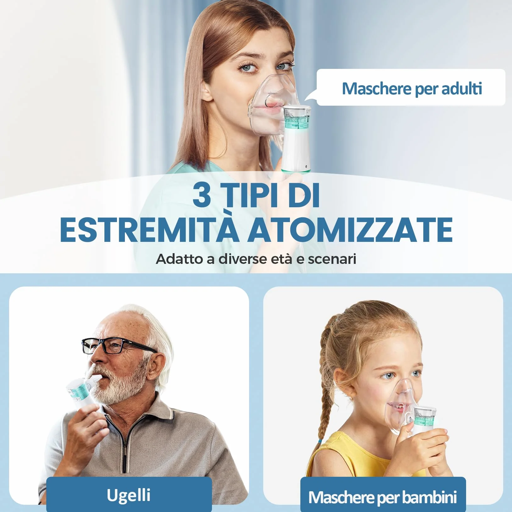 Aerosol Portatile Silenzioso 2 Maschere E Boccaglio Macchina Aerosol Adulti e Bambini che Efficace per Alleviare la Respirazione USB-C Ricaricabile (Verde)