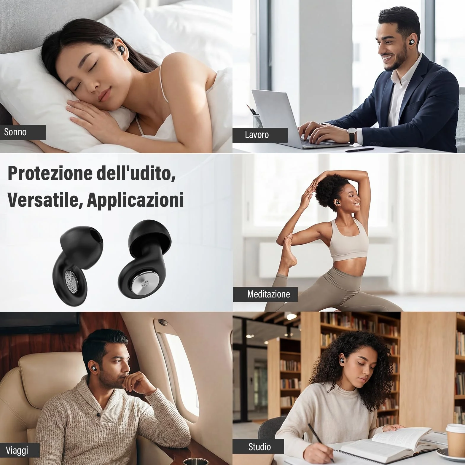 Tappi Orecchie Dormire, 45dB Protezione dell'udito, 2026 Nuovo Antirumore Quiet Silicone Auricolari, Riutilizzabile Earplugs con 8 Punte (XS/S/M/L) e Custodia, per Notte/Lavoro/Concerti - Nero