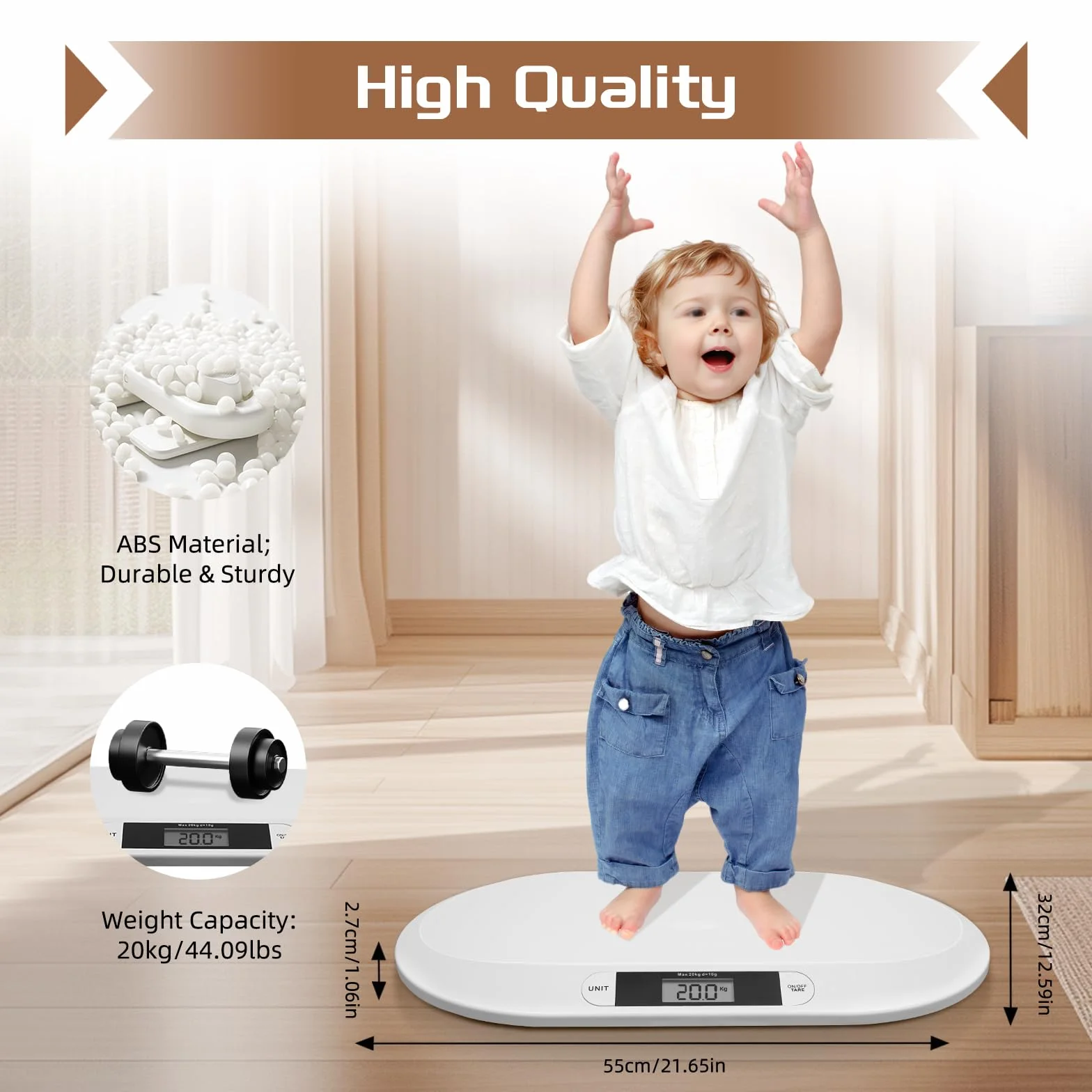 Bilancia per bambini digitale LCD 20 kg 3 modalità pesatura bianco