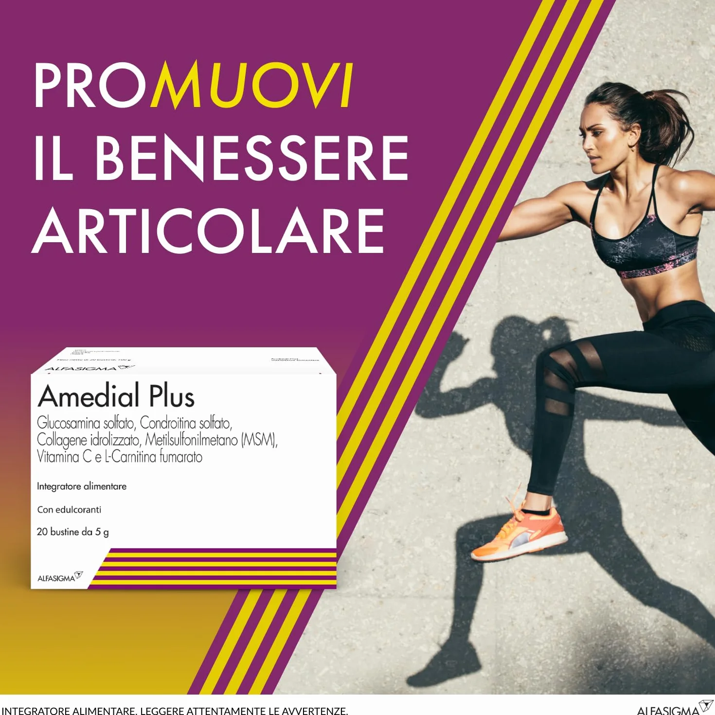 Amedial Plus, Integratore Alimentare per il Benessere delle Ossa e delle Cartilagini, 20 Bustine da 5mg da Sciogliere in Acqua