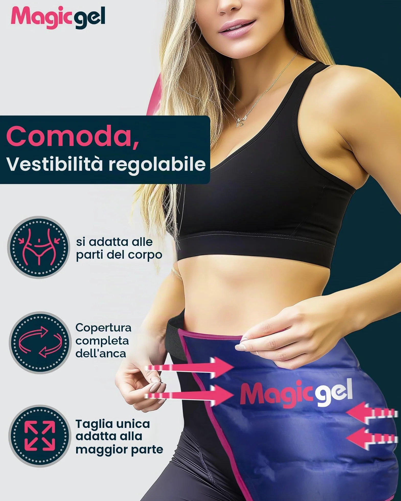 Magic Gel Fascia in Gel Ghiaccio Riutilizzabile - Caldo o Freddo per per Dolori al Fianco, Terapia Spalla, Sciatica, Dolore e Scoliosi - Sicuro e Facile da Usare