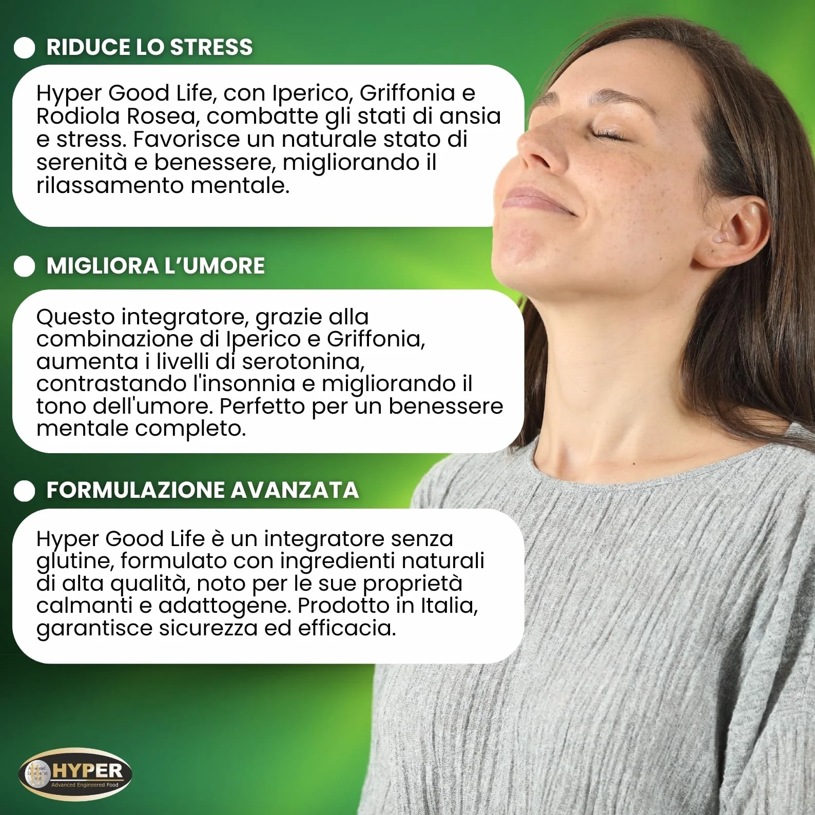 Hyper Good Life 60 Cpr - Integratore Alimentare Con Iperico Erba di San Giovanni, Griffonia e Rodiola Rosea - Riduce lo Stress e Favorisce un Naturale Stato di Serenità e Benessere