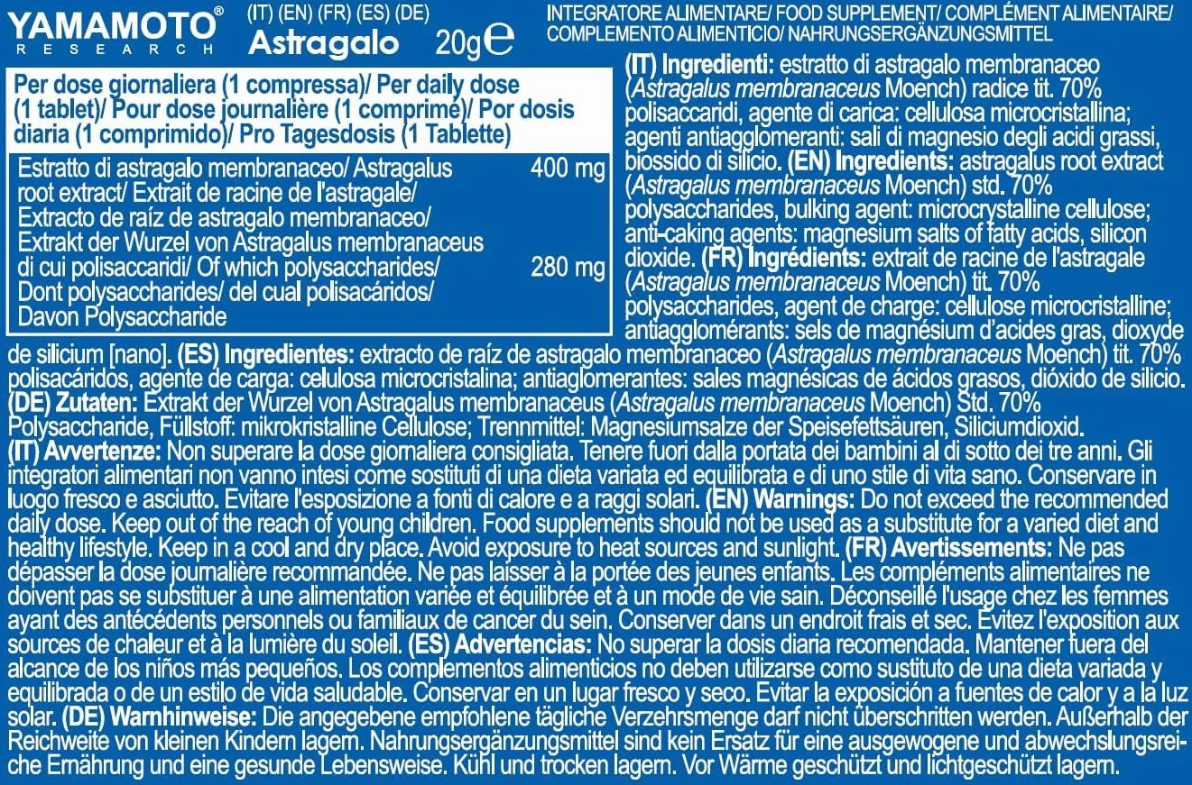 ASTRAGALO Yamamoto 400 mg 30 compresse Titolato 70% Polisaccaridi Adattogeno Difese Immunitarie Vegano