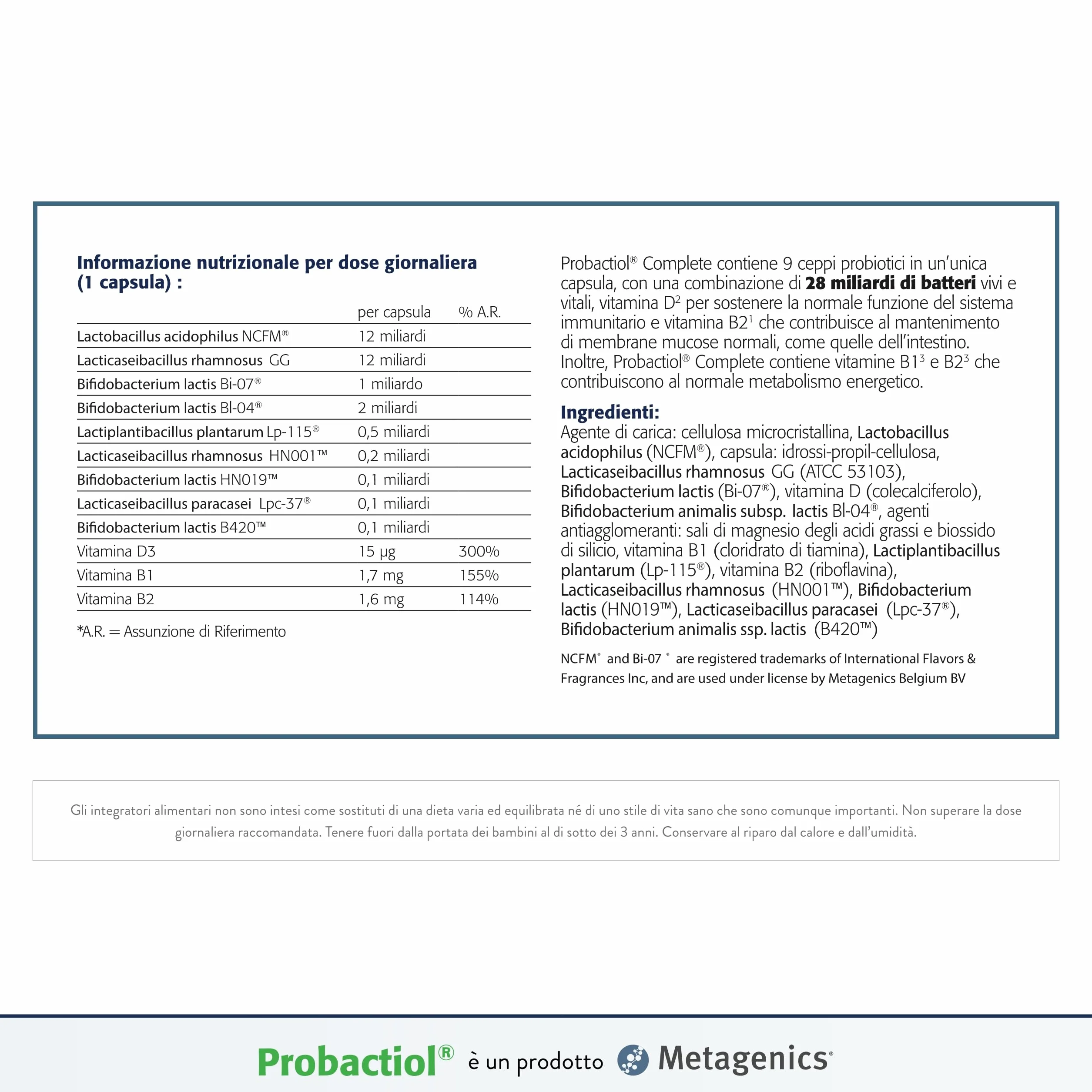 Metagenics Probactiol Complete 30 Capsule - 9 Ceppi Probiotici per Flora Intestinale