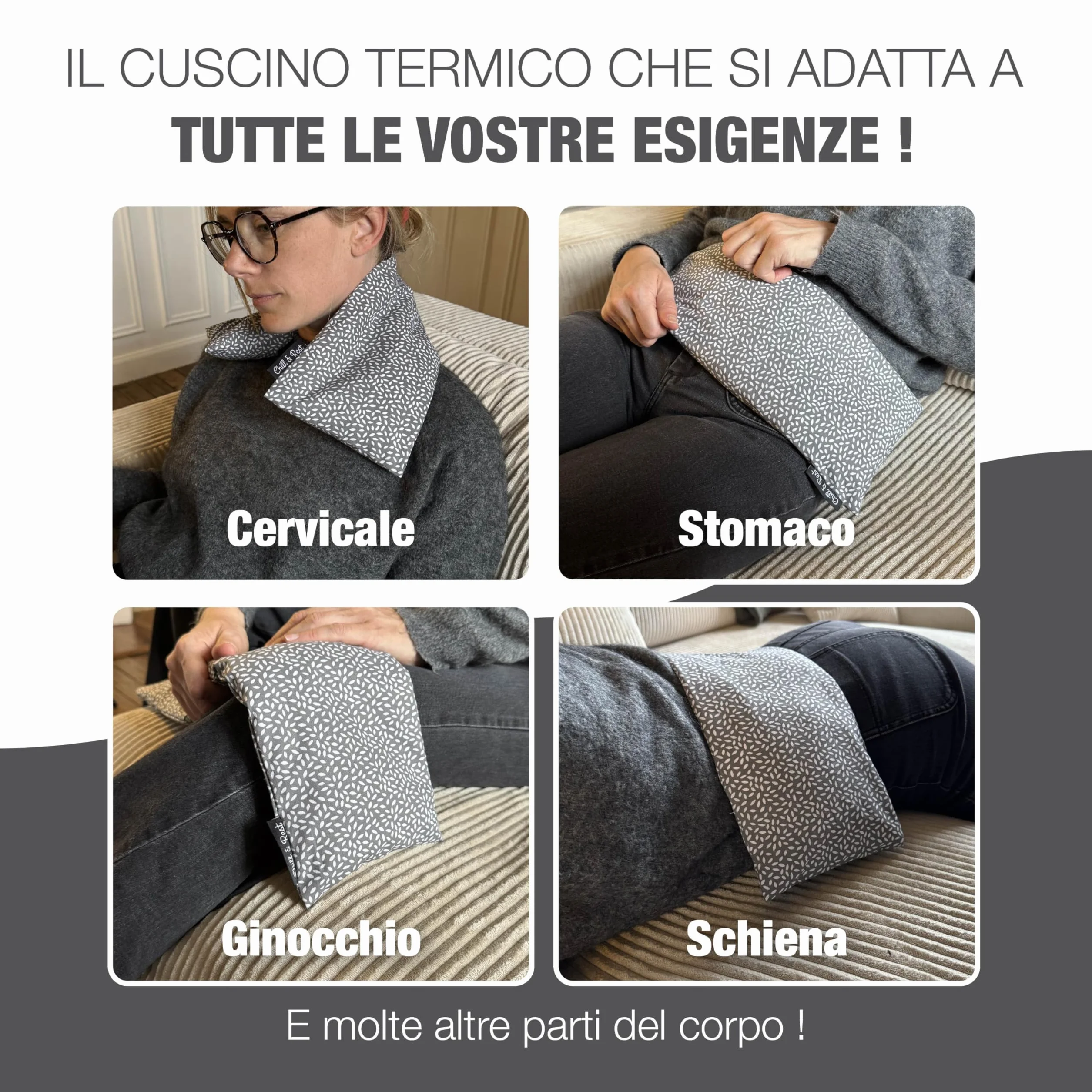 Chill&Rest - Cuscino termico microonde - cuscino riscaldante cervicale - semi di lino - cuscino riscaldabile - dolore cervicale - termoforo lombare - Grigio - La Anthracite
