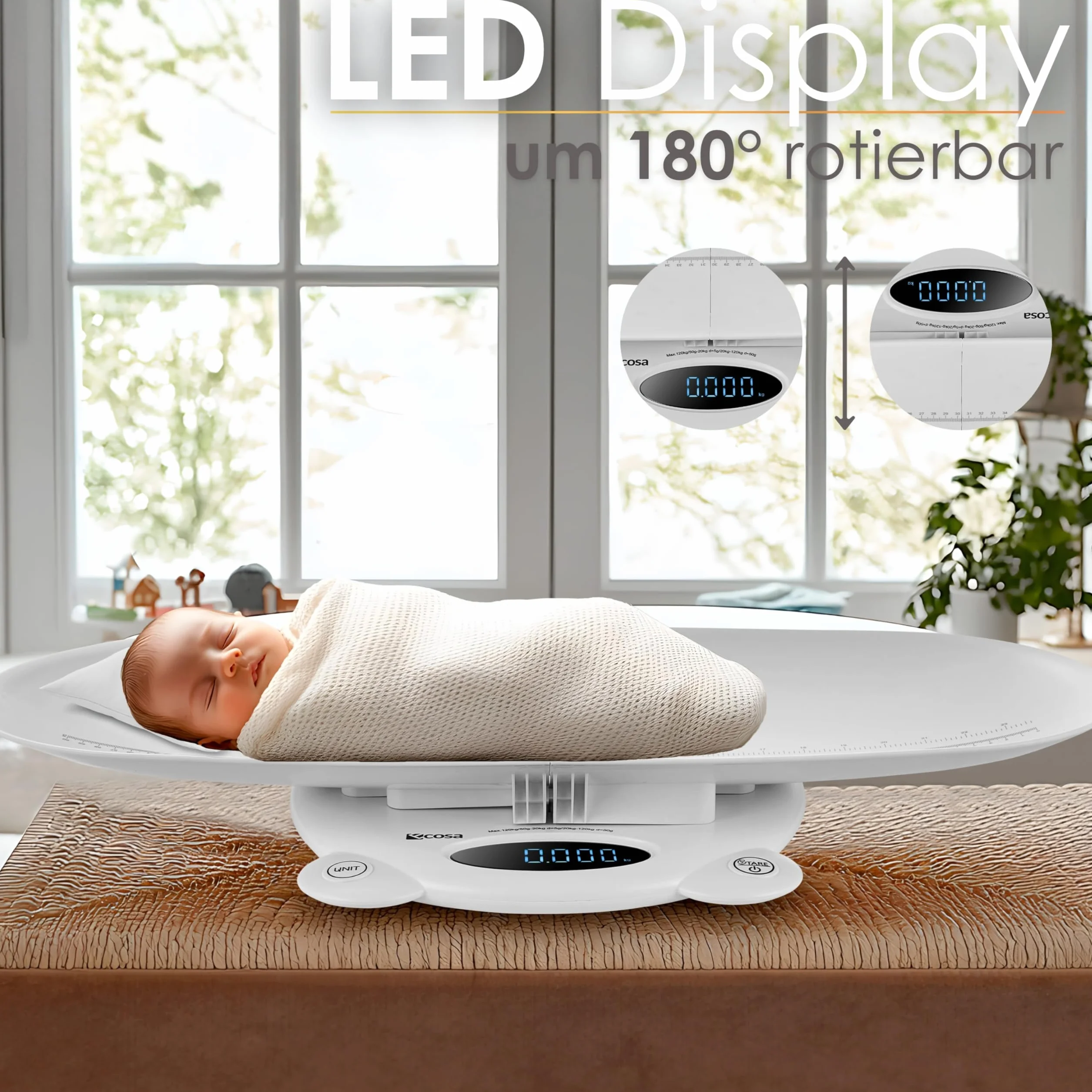 Bilancia Digitale 3 in 1 per Animali e Pesapersone, Display LED, Capacità 120 kg, Funzione Tara/Hold, Design ABS