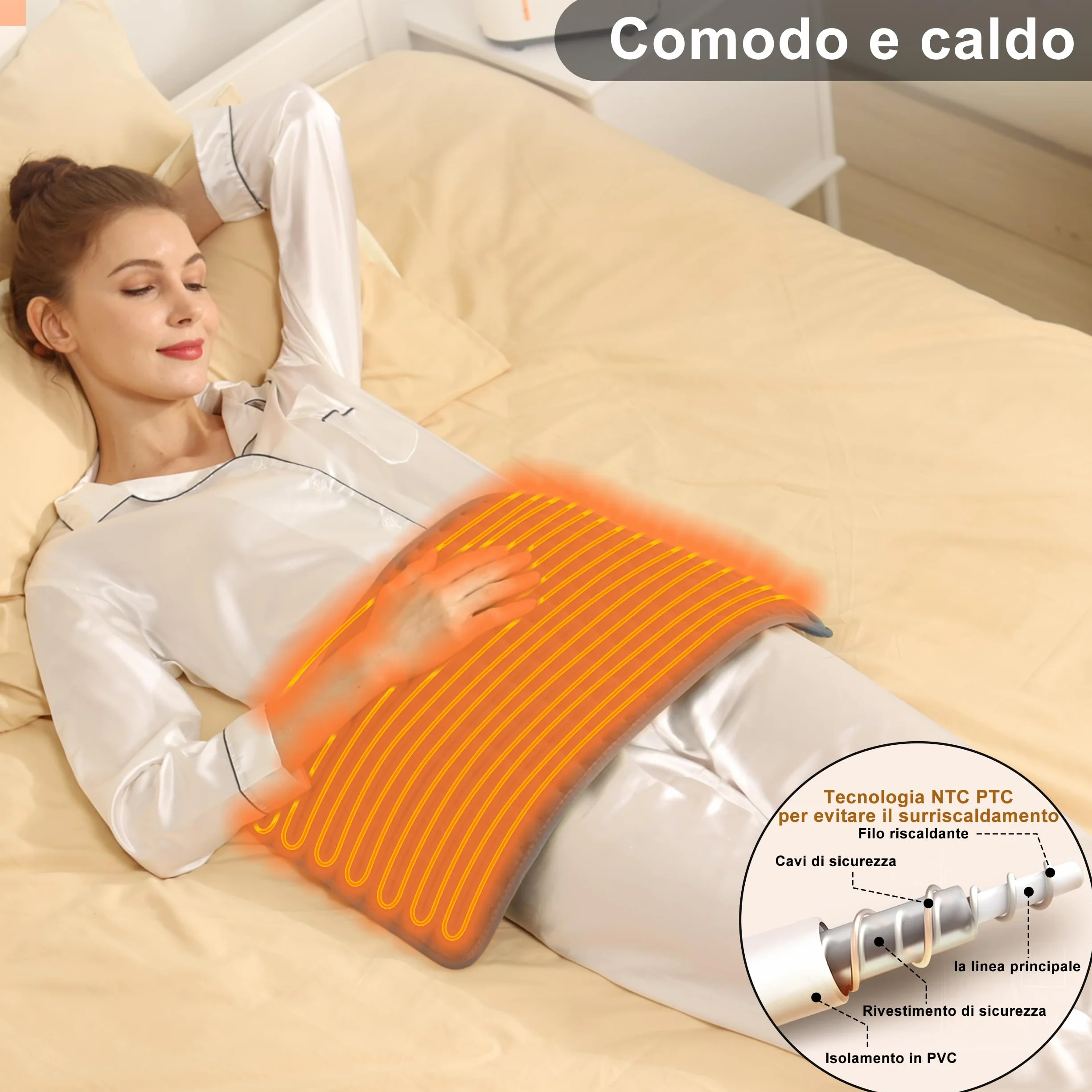 Termoforo Elettrico,Termoforo per schiena, collo, spalle e addome con spegnimento automatico, flanella morbida (Grigio Scuro, 30x60cm)