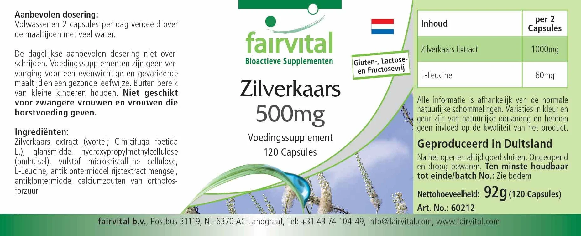 Fairvital Cimicifuga 500mg 120 capsule 1000mg per dose vegano Prodotto in Germania