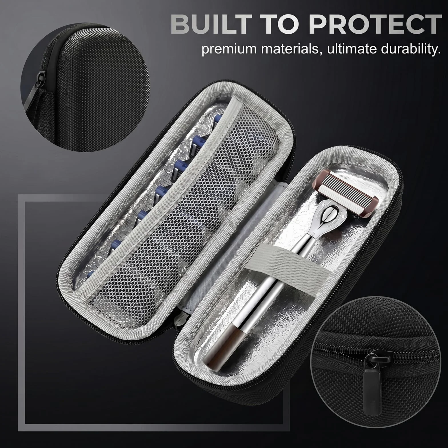 1 Pezzi Custodia Rasoio in EVA con Tessuto Oxford, Portatile Impermeabile Compatibile con Rasoi Manuali, Dimensioni 18x7,5x4,5 cm, Nero