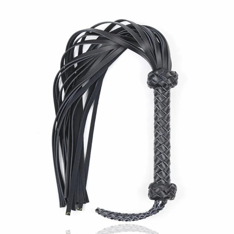 Frusta da gioco in pelle morbida nappa intrecciata per cavallo, Nero, 1 metro
