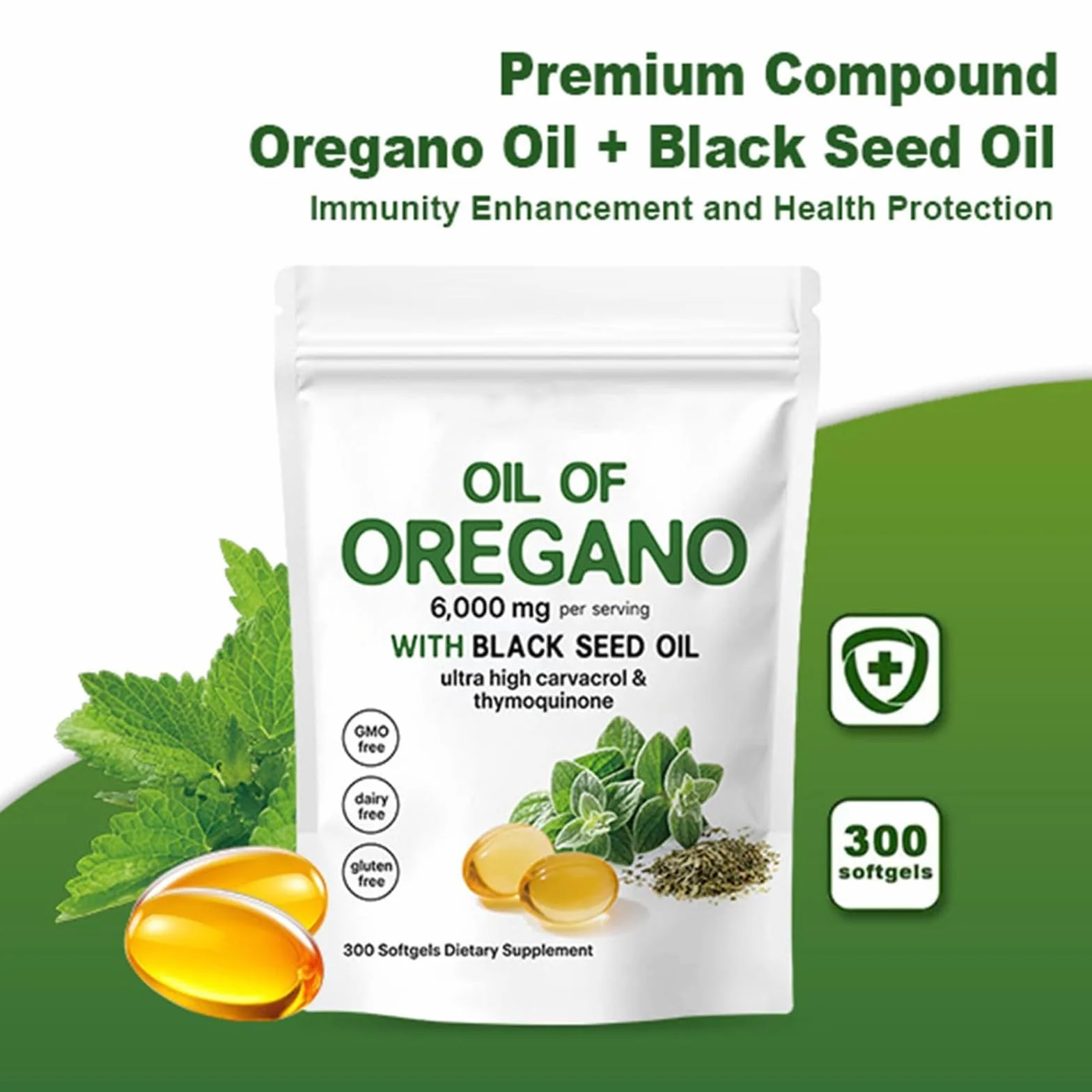 Capsule di Olio di Origano 6000mg con Olio di Semi Nero, Integratore per Immunità e Benessere