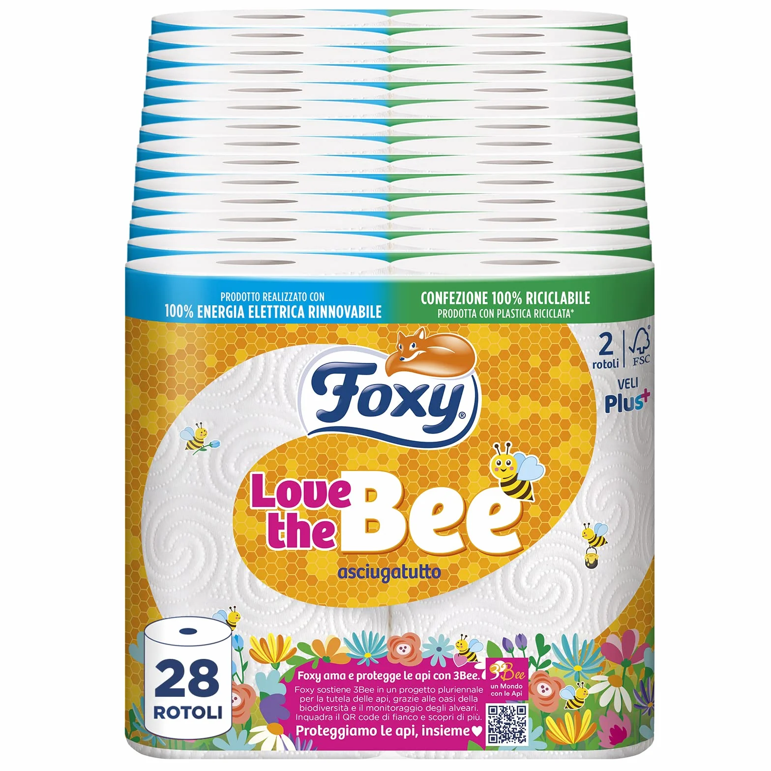 Foxy Love the Bee Asciugatutto 28 rotoli 60 strappi 2 veli elevato spessore