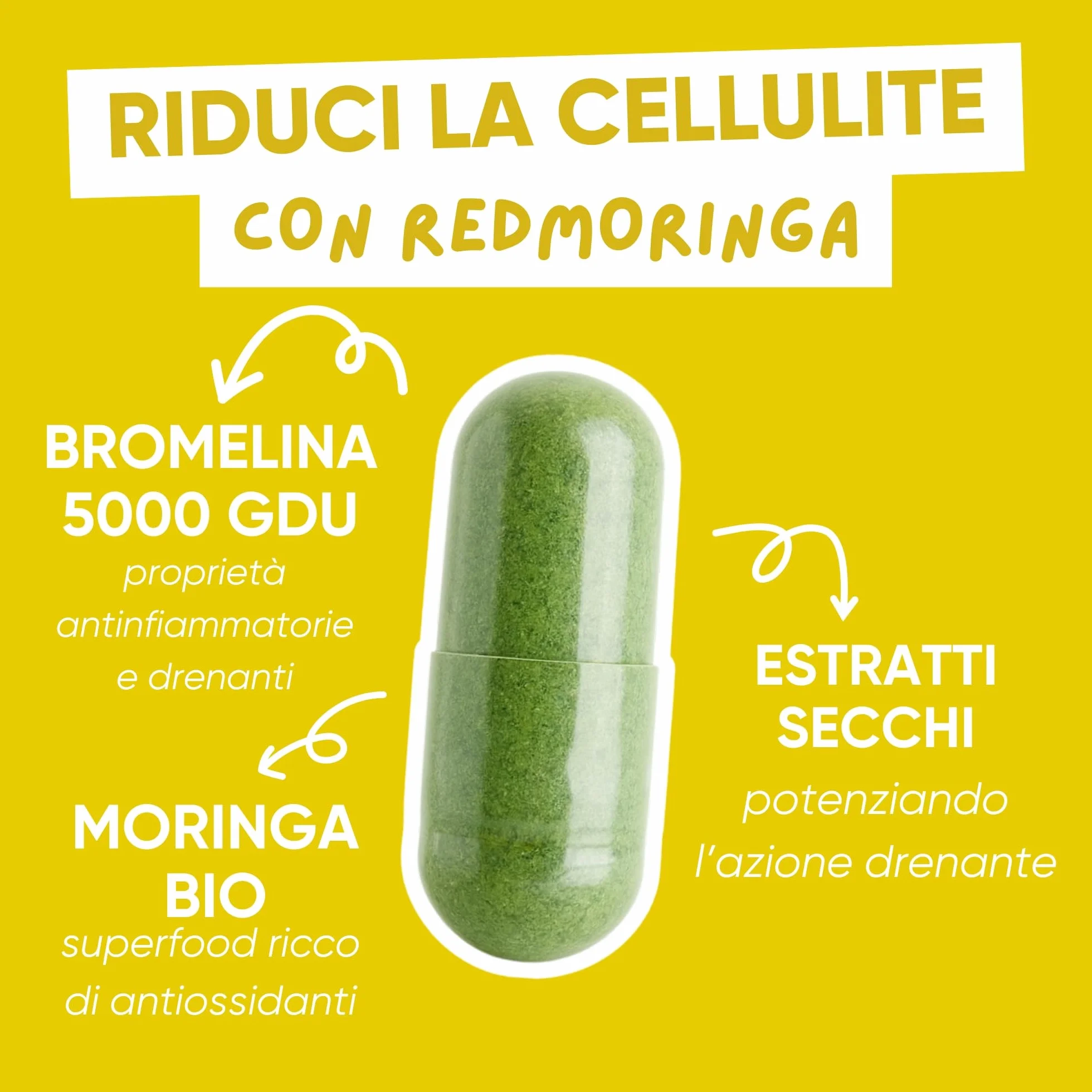 Bromelina Forte Drenante 5000 GDU 100% Naturale Anticellulite Integratore con Moringa Bio e Ananas 60 Capsule Vegane Made in Italy RedMoringa