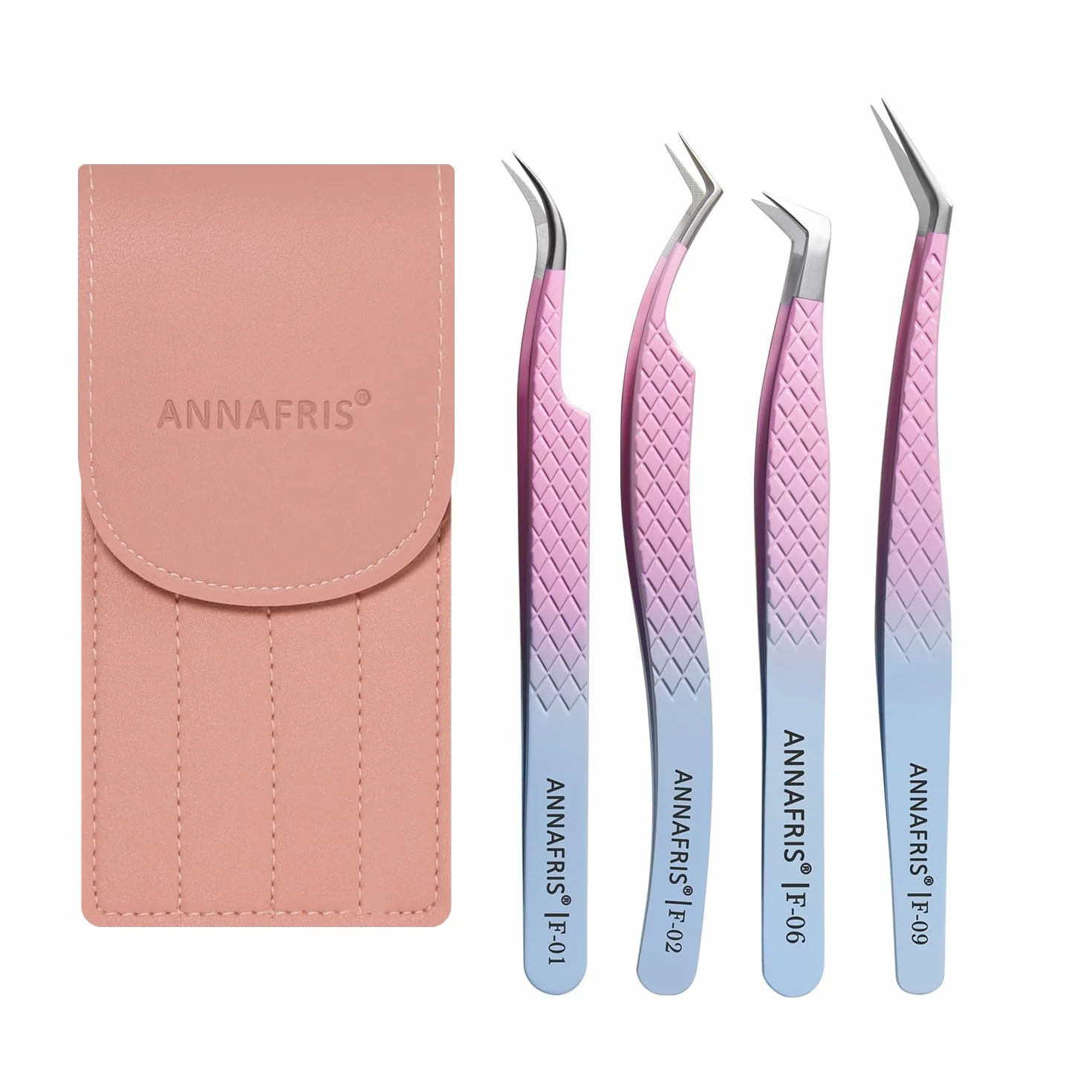 4Pcs Pinzette per Estensioni delle Ciglia Pinzette di Precisione Curve Pinzetta per Ciglia Easy Fan Individuali Ciglia Tweezers Professionisti(F01+02+06+09)