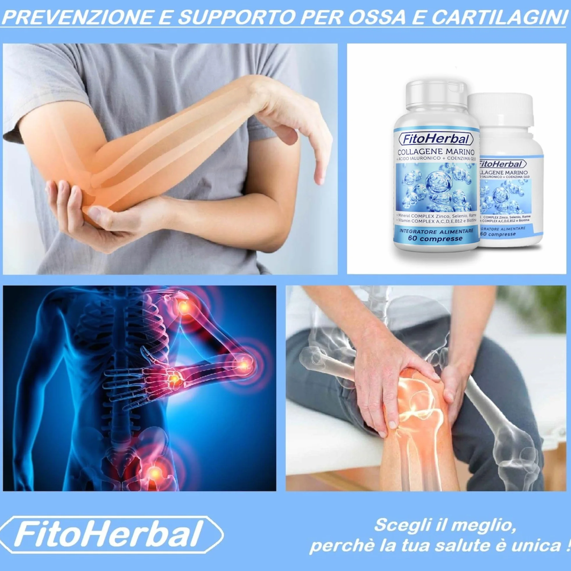 COLLAGENE MARINO CON ACIDO IALURONICO Coenzima Q10 Compresse di Collagene Idrolizzato con Vitamina Complex A C D E B12 Biotina Zinco Selenio