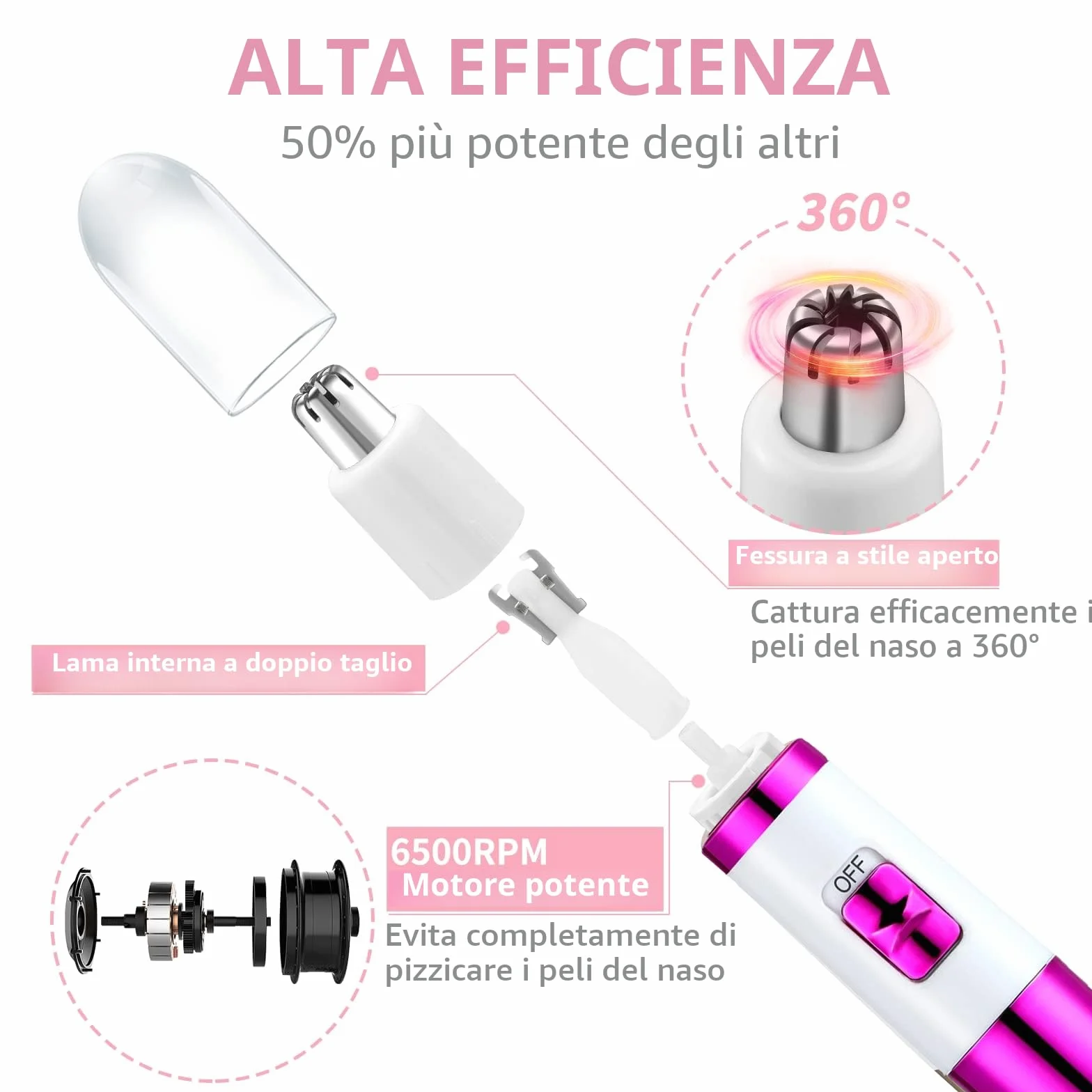 NUMIFUN Rasoio per da naso da donna, senza dolore, per orecchie e naso, per sopracciglia, orecchio, nasos, professionale, impermeabile, oro rosa