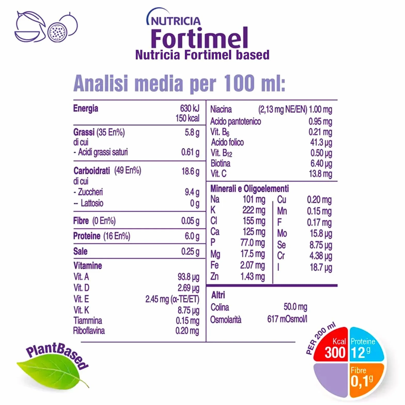 Nutricia Fortimel PlantBased Protein, Alimento a Fini Medici Speciali Indicato per la Gestione Dietetica della Malnutrizione, Vegano, Senza Lattosio, Gusto Mango e Passion Fruit - 4 x 200ml