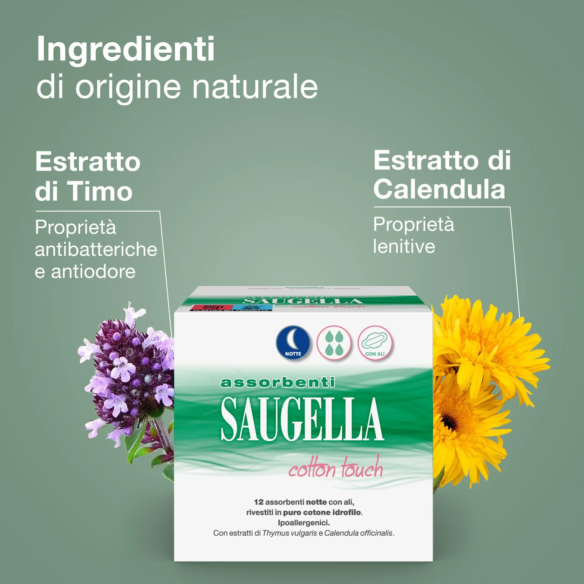 Saugella Assorbenti Cotton Touch Giorno & Notte 42+36 Cotone con Ali Antibatterico Antiodore Lenitivo
