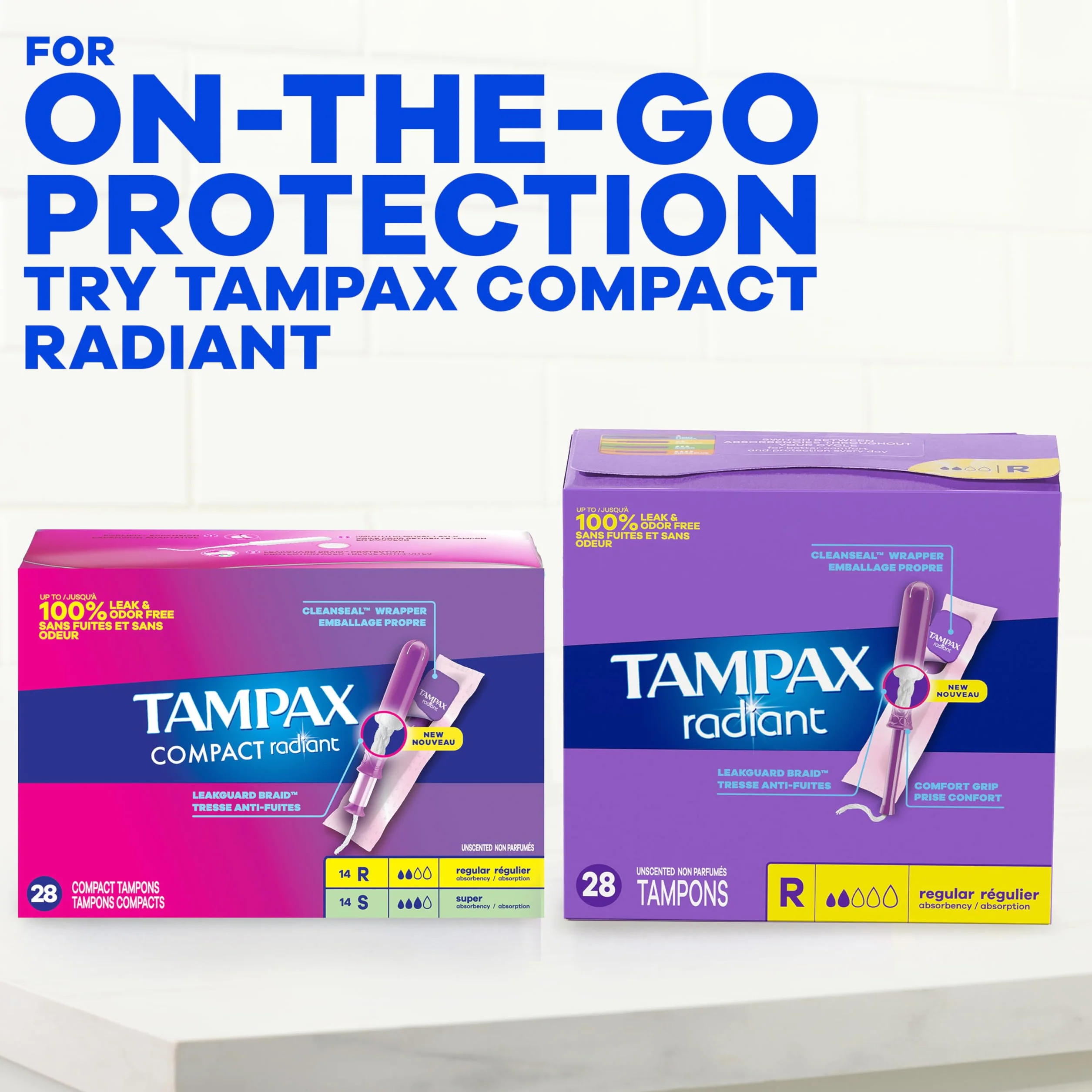 Tampax Radiant Tampons Multi Pack LeakGuard, assorbenza leggera/regolare, 78 pezzi