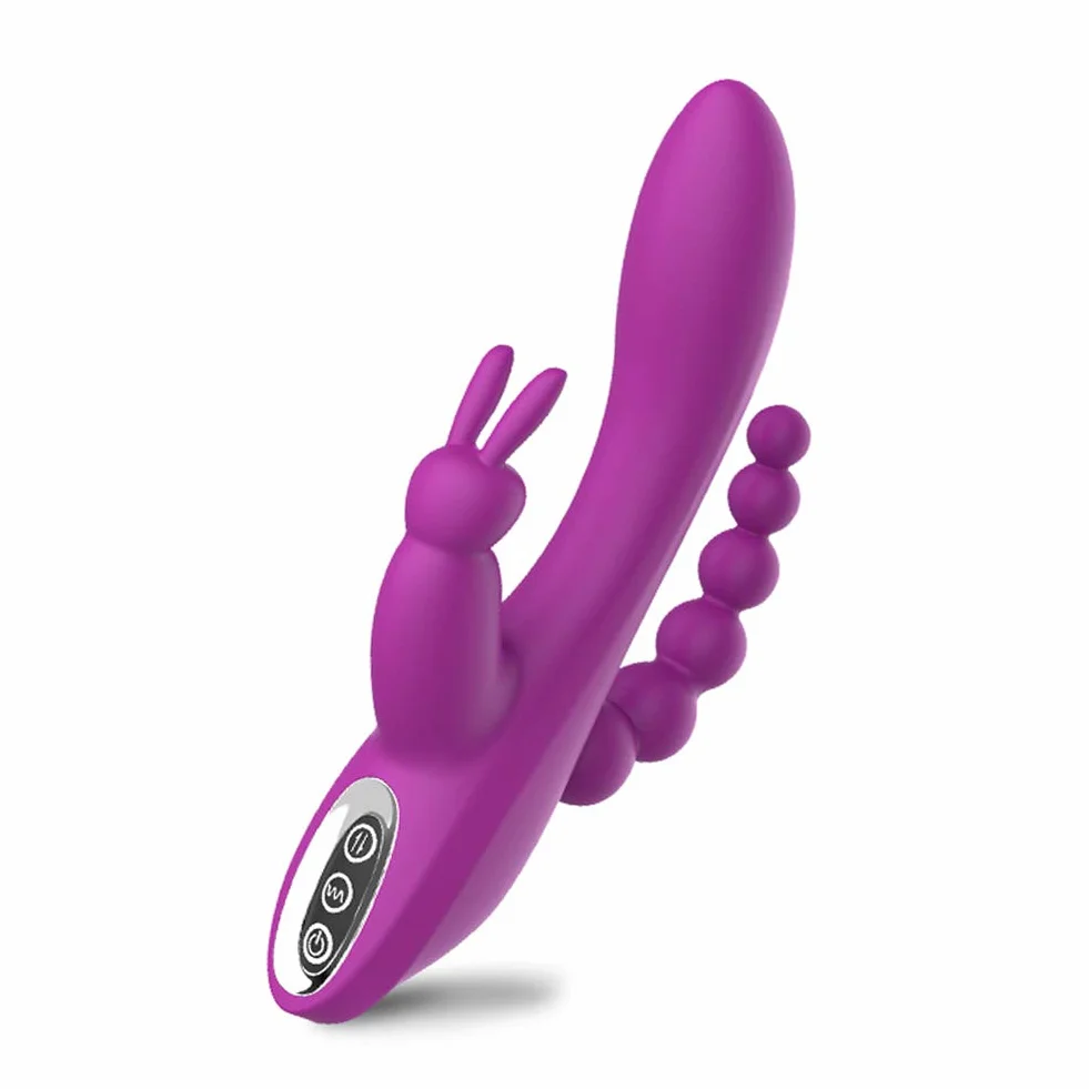 SXOVO 3 in 1 Rabbit Vibrator Stimolatore Anale Clitorideo G-Spot Ricaricabile con 7 Modalità di Vibrazione, Giocattolo Sessuale Impermeabile in Silicone per Donne e Coppie (Viola)