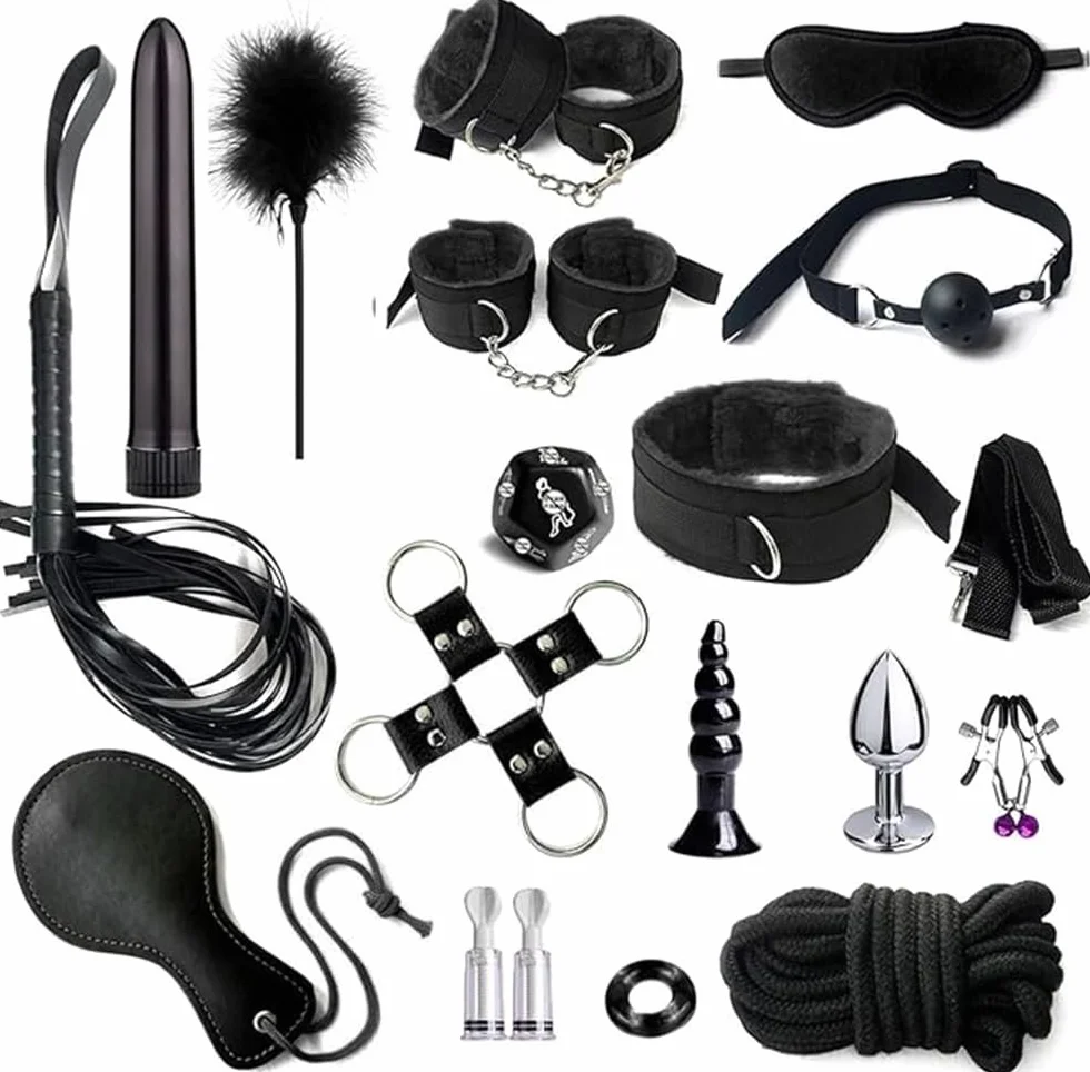 1 set di oggetti di scena per giochi di ruolo in nylon e pelle nera regolabili, festa di gioco in camera da letto