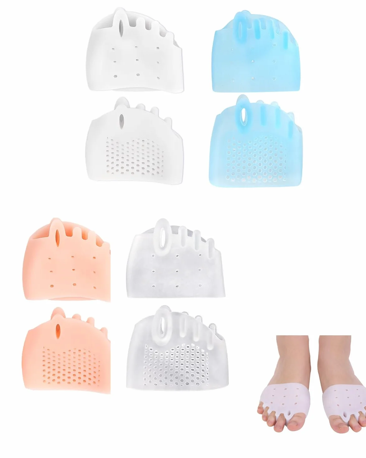 Cuscinetti Metatarsali in Silicone a Nido d'Ape 5 Dita, per Alluce Valgo, Dita a Martello, Metatarsalgia, Sollievo Dolore 4 Colori