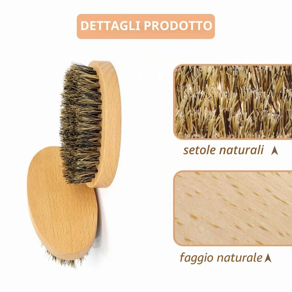 Spazzola Barba Uomo, Setole di Cinghiale, Pettine, Forbici (3pcs)