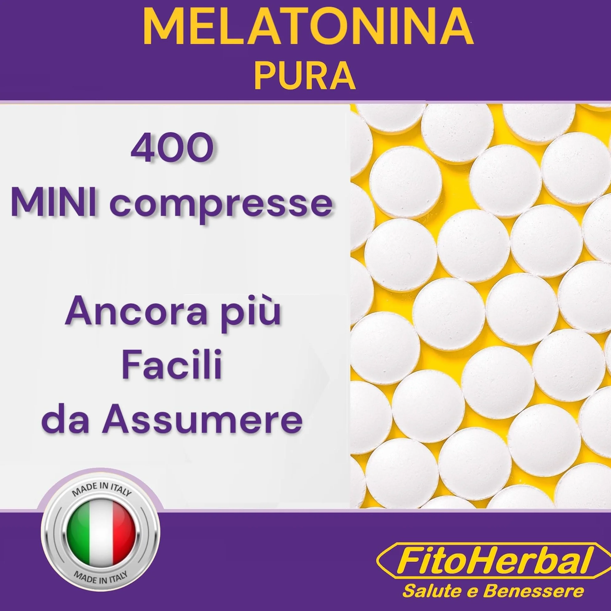 FitoHerbal Melatonina Pura Forte 1 mg 400 Mini Compresse Integratore per Dormire Sonno Naturale