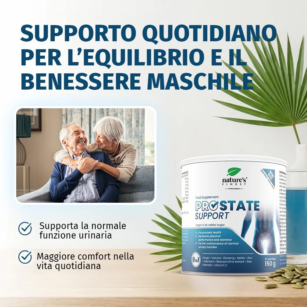 Nature's Finest PROstate Support Saw Palmetto Serenoa Repens Integratore Prostata Formula Naturale Varuna Ortica Ginseng Zinco Alta Bio-Disponibilità 150g