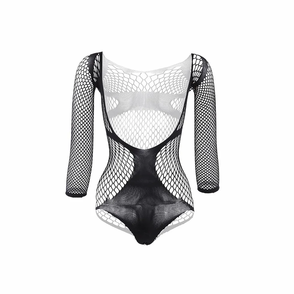 Body sexy elasticizzato da uomo, top shapewear a maniche lunghe in rete