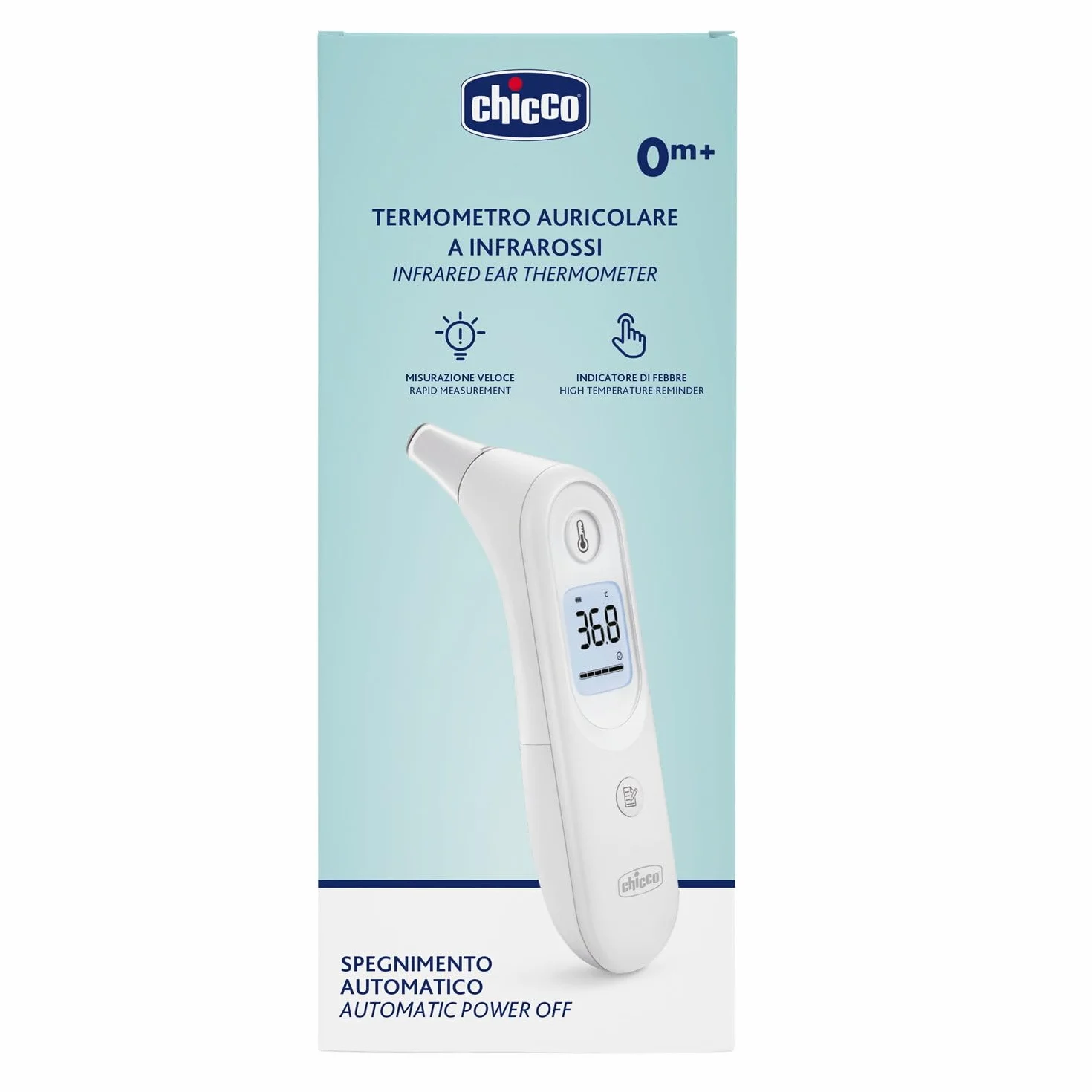 Chicco Termometro Auricolare ad Infrarossi, Misurazione Temperatura Istantanea e Precisa, Sonda Piccola, Suono Febbre, Schermo Retroilluminato, Custodia