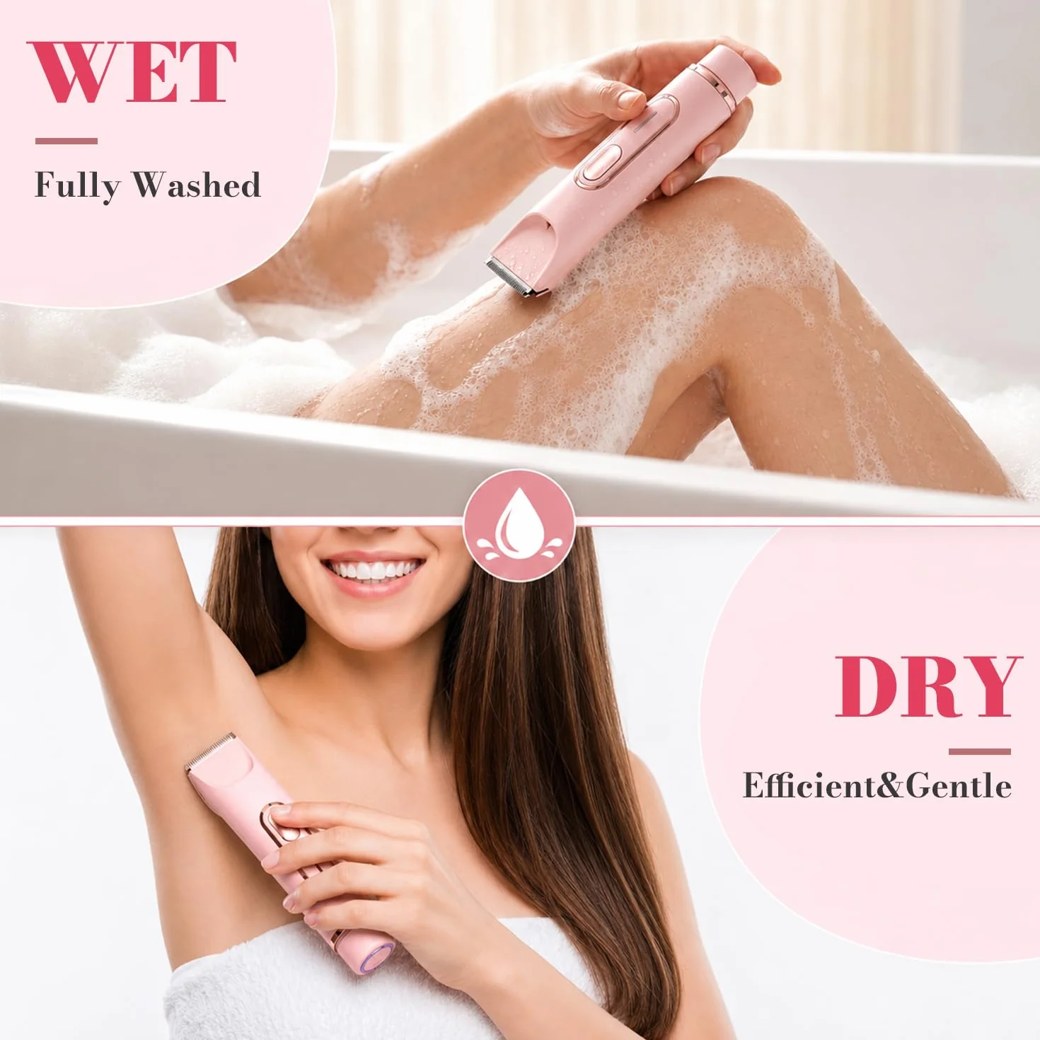 JTF Rasoio Elettrico Donna 4-in-1,Depilatore per Parti Intime, Bikini, Viso, Ascelle, Gambe e Braccia – IPX7 Impermeabile,Ricaricabile USB, Uso Bagnato e Asciutto (Rosa)