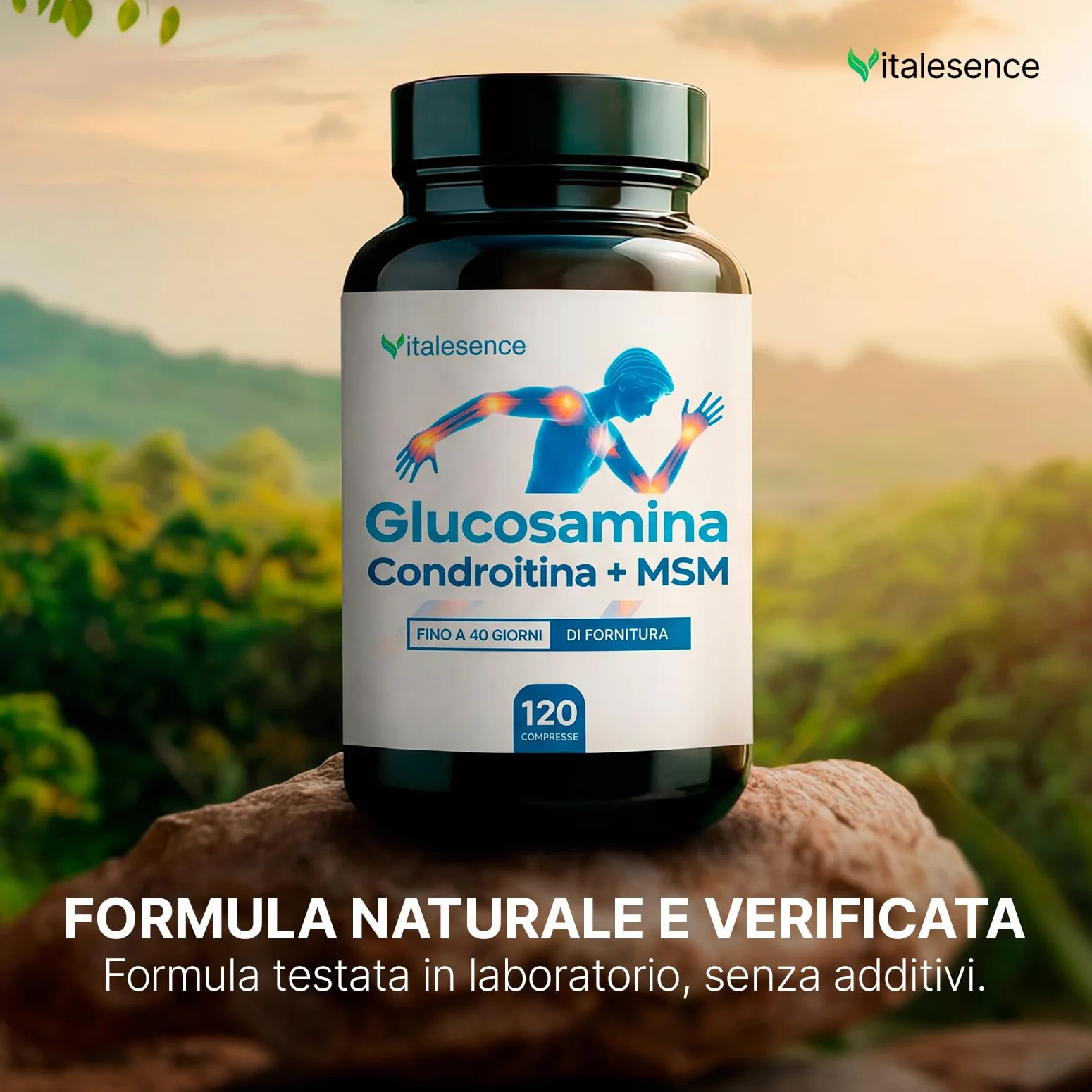Integratore Glucosamina,Condroitina e MSM |Con Vitamina C,Collagene,Acido Ialuronico |Supporto Articolazioni,Cartilagini e Ossa|120 Compresse |+1 Mese Fornitura|Made in Italy-Senza Glutine e Lattosio