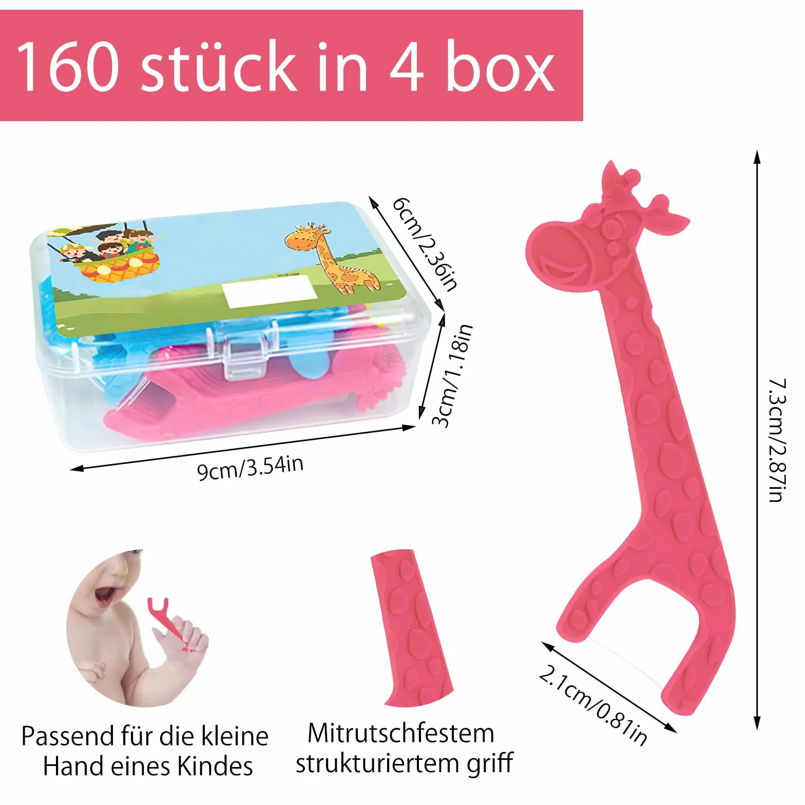 TNSLAND Filo Interdentale per Bambini Giraffa 4 Colori 4 Confezioni da 40 Fili Senza Cera e Antiscivolo per Spazi Ristretti