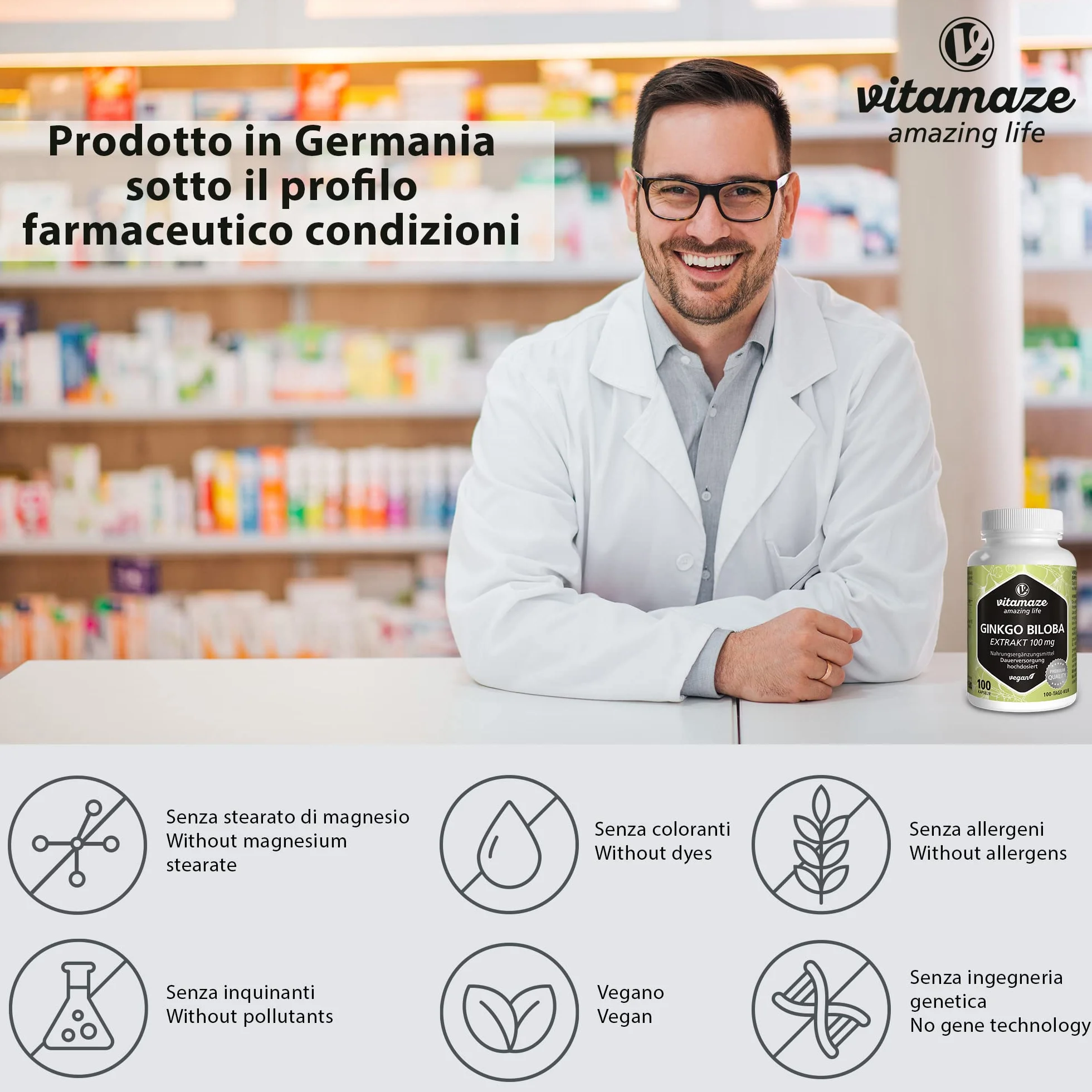 Ginkgo Biloba 50:1 Estratto 100 mg 5000 mg Polvere di Foglie di Ginkgo Puro Capsula Vegana 100 Capsule Integratore Alimentare