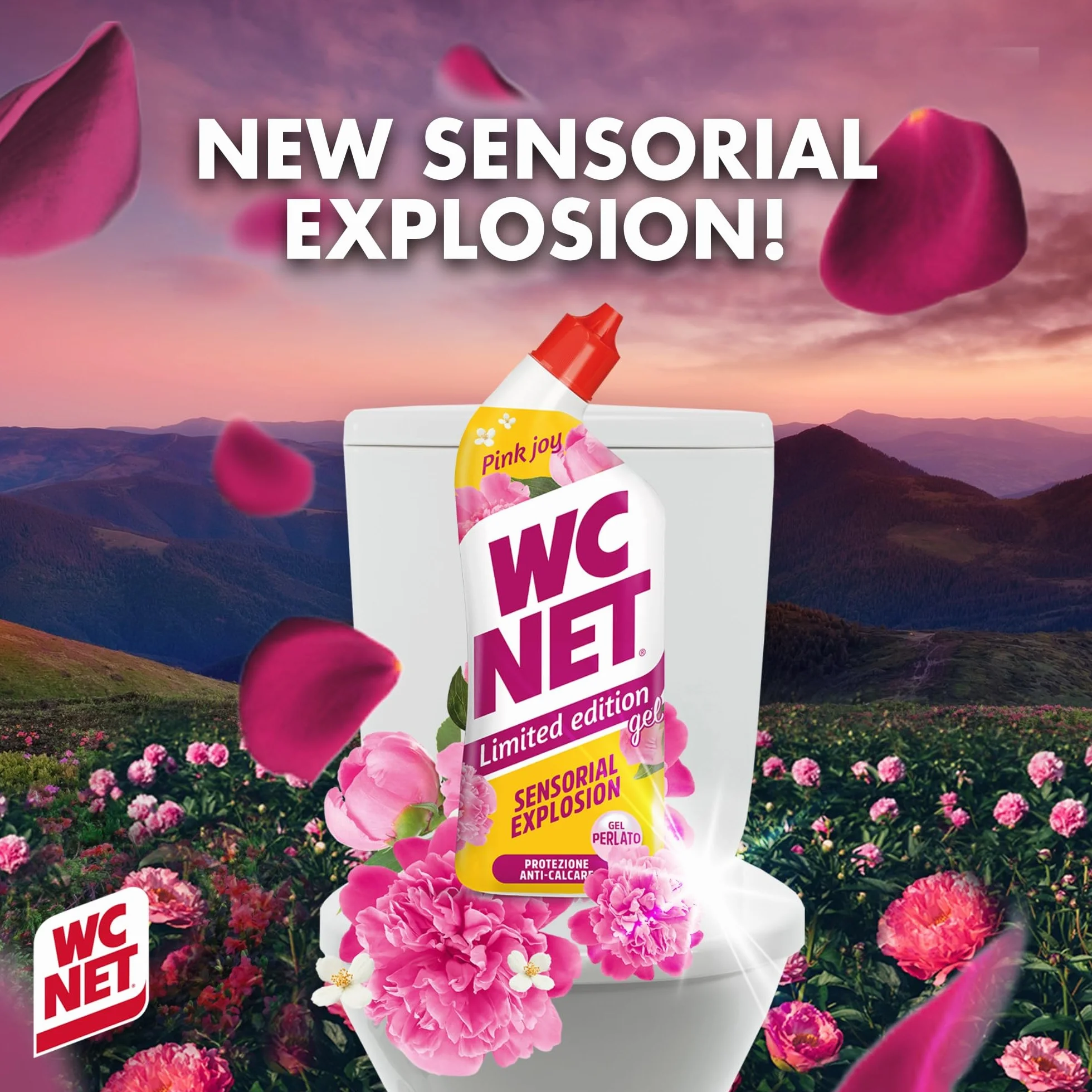 Wc Net Detergente Liquido per Sanitari Essenza Peonia e Muschio Bianco 700 ml x 4 Confezioni