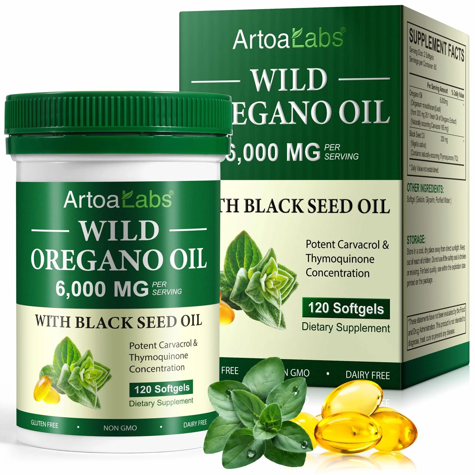 Capsule Olio di Origano 6000 mg con Olio di Semi Neri 200 mg e Carvacrolo 165 mg
