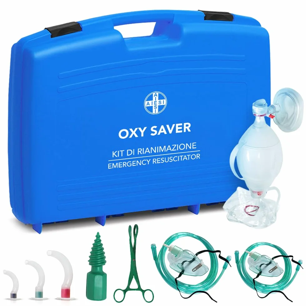OXY SAVER Kit di Primo Soccorso senza bombola di ossigeno con pallone ambu guedel Made in Italy