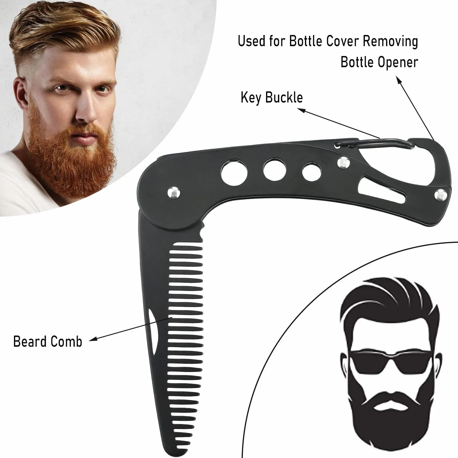 Pettine da barba pieghevole in acciaio inossidabile antistatico 9,5 cm
