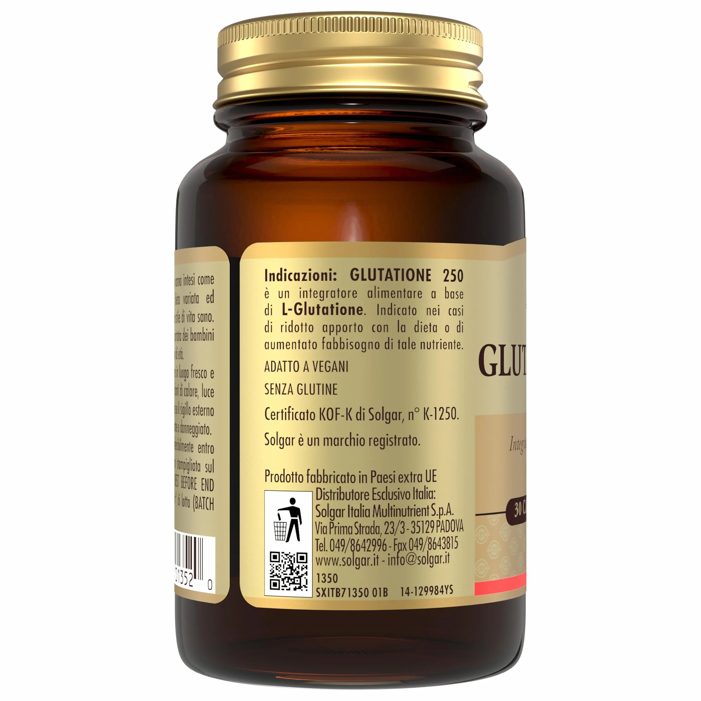 Solgar GLUTATIONE 250, 30 capsule vegetali – L‑Glutatione (GSH) 250 mg – equilibrio redox