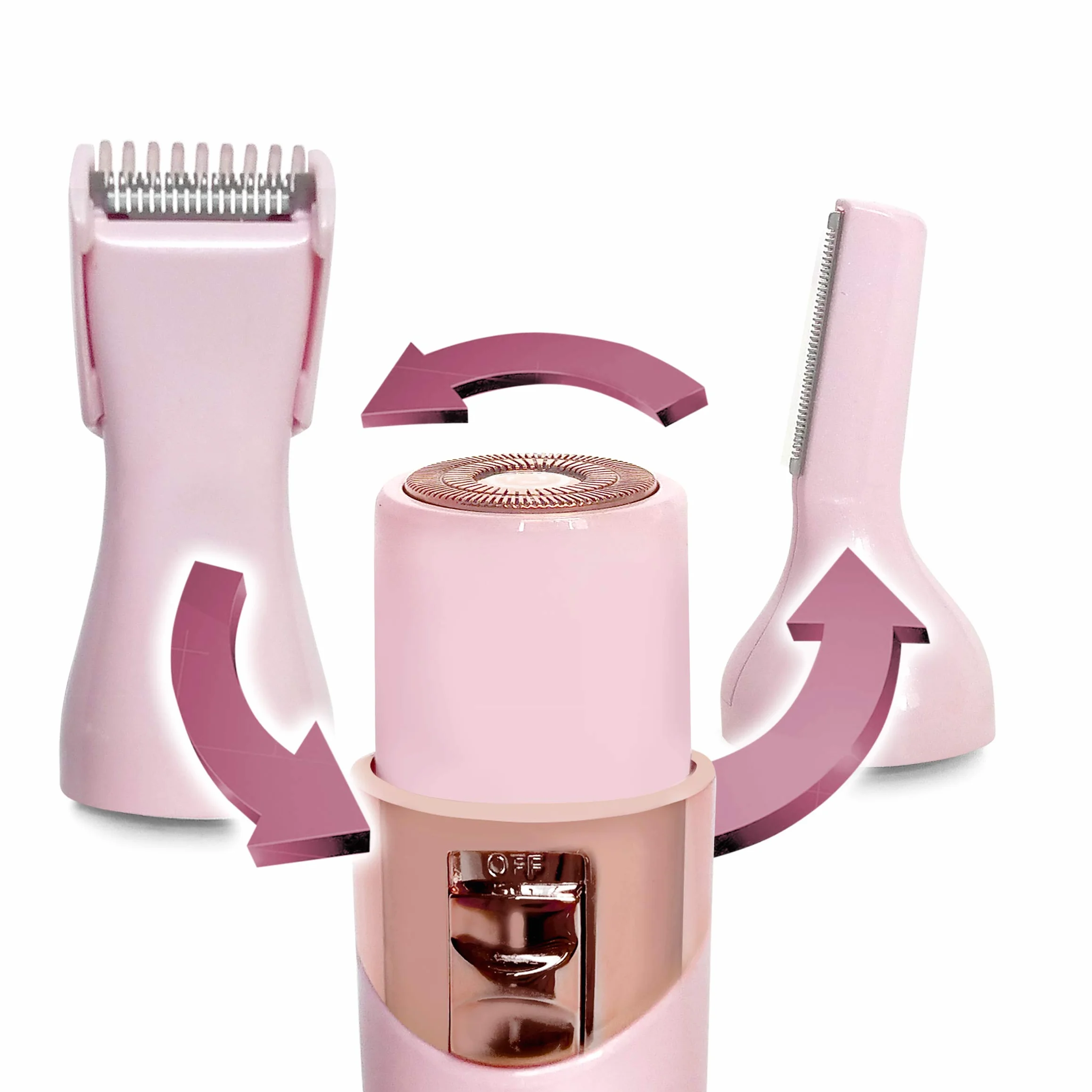 Magnitone FuzzOff Rasoio di Precisione Ricaricabile 3-in-1 Depilatore Viso Corpo Rosa