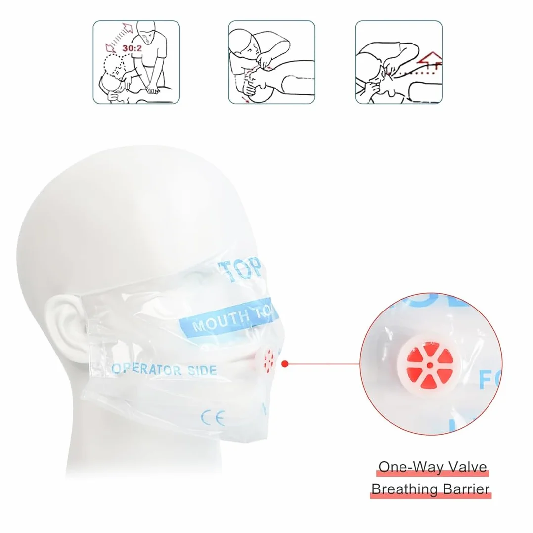 CPR Maschera Portachiavi Kit 4 Pezzi Face Shield Respiratore Primo Soccorso Formazione AED