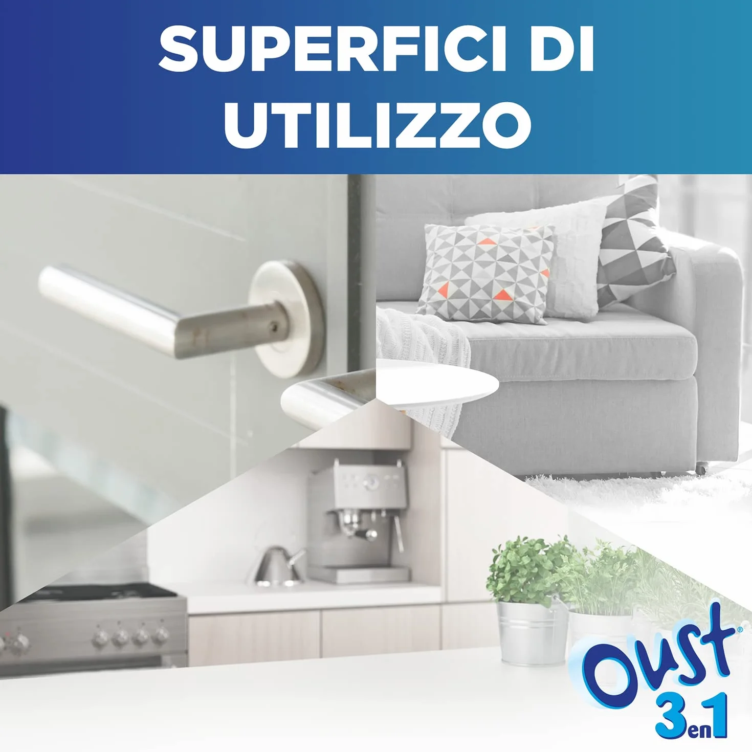 Oust 3 in 1 Spray Disinfettante 400 ml Fragranza Fresh Garden per Superfici e Tessuti Uccide 99,9% Batteri 12 unità