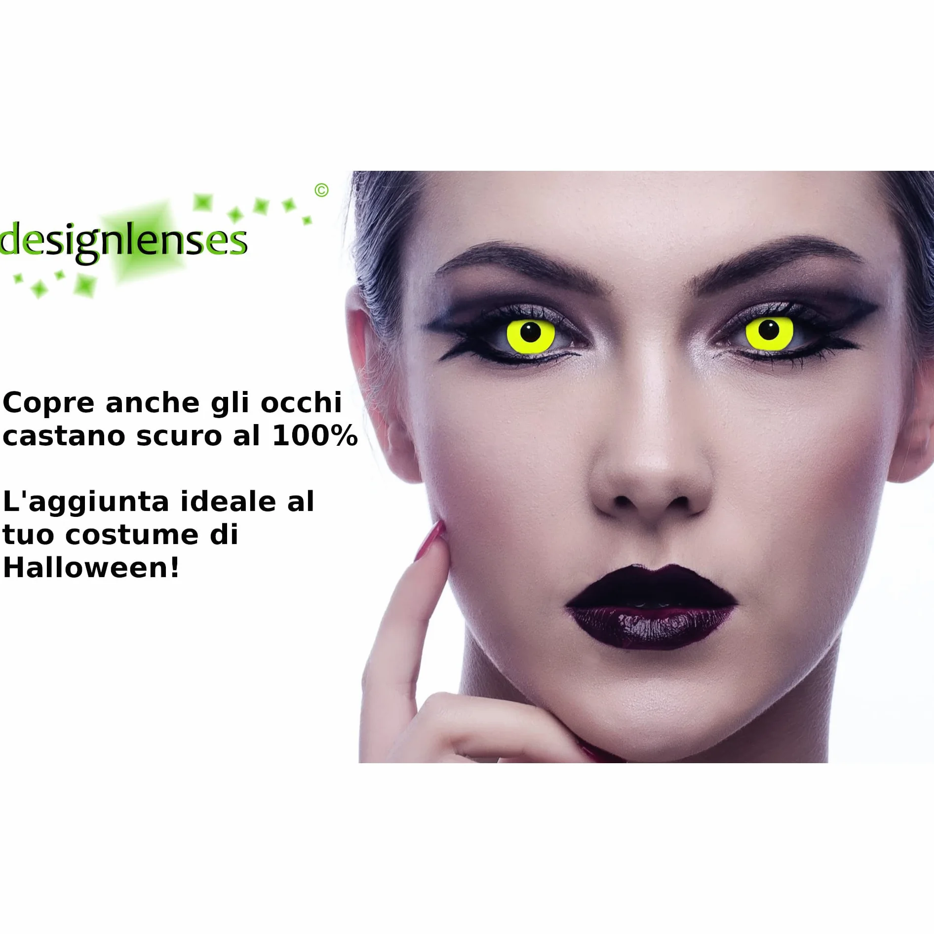 Lenti a contatto colorate gialle Halloween zombie senza gradazione 1 paio 2 pezzi + custodia Yellow Bigeye