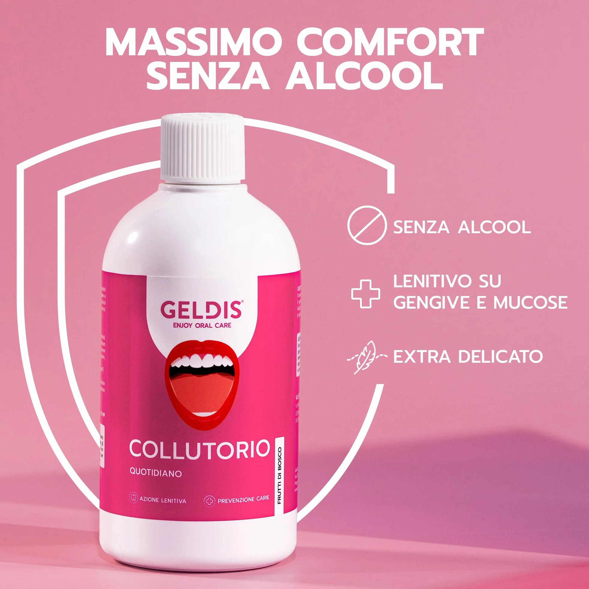GELDIS Collutorio senza Alcool 500 ml con Fluoro, Aloe Vera ed Equiseto
