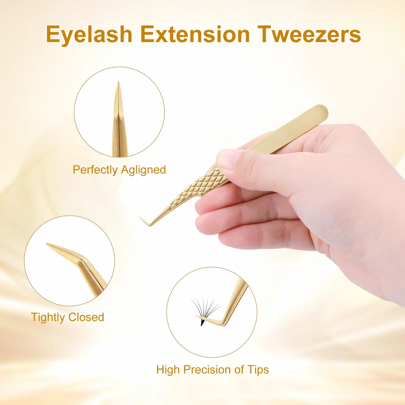 NAGARAKU Pinzette Fibra Ciglia Volume Innesto Pinzetta Oro Punta 0,8cm Fibra Di Precisione Punta Professionali Antistatiche Antiscivolo Inossidabile Tweezer Per Mega Lash Volume Fans (80 Gradi AG-10)