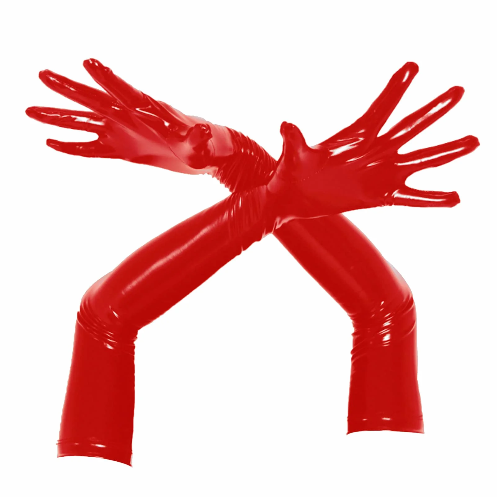 Doomiva Wetlook Guanti Lunghi da Donna in Ecopelle Rosso S